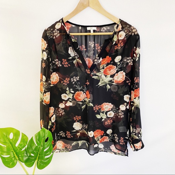 Joie Maurelle Floral Print Silk Blouse Long Sleeve - Picture 3 of 16